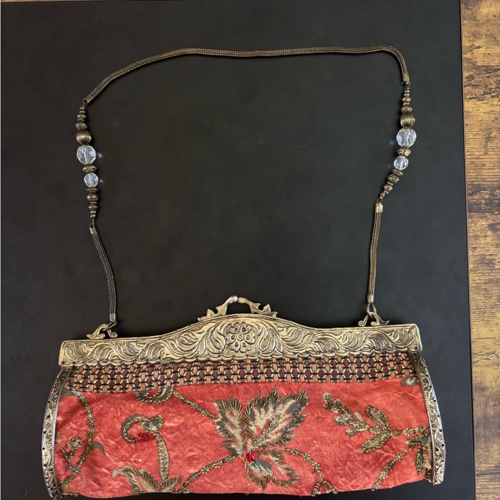 Brand New-Vintage Embroidered Orange Evening Bag